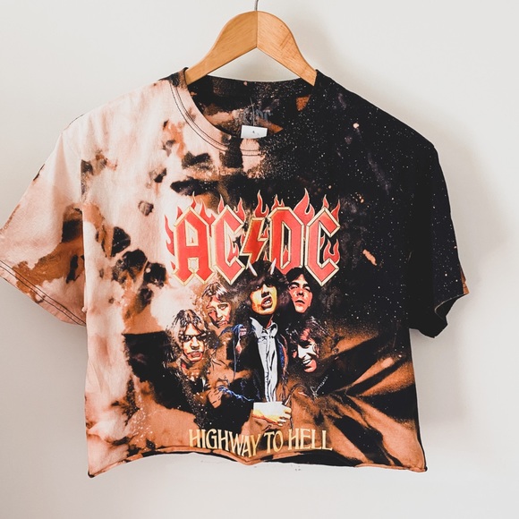 Tops - Acid Wash AC⚡️DC ‘Highway to Hell’ Crop Top